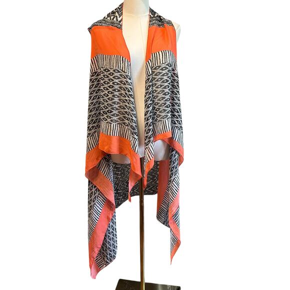 Shawl Vest Top Poncho Kimono Open Orange Black Geo Aztec Boho Gypsy Hippie - Picture 1 of 11